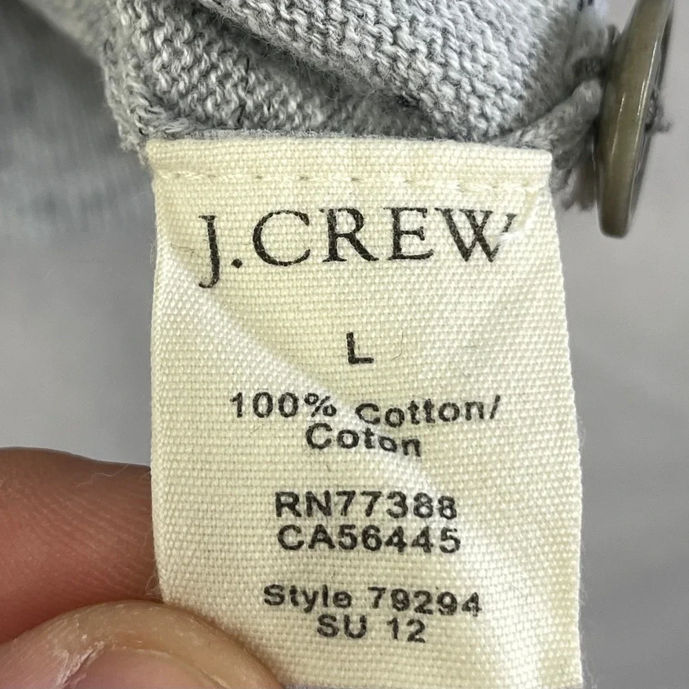 J.CREW Sweater Mens Large Grey Striped Heather Shawl Neck Pullover Cotton Preppy